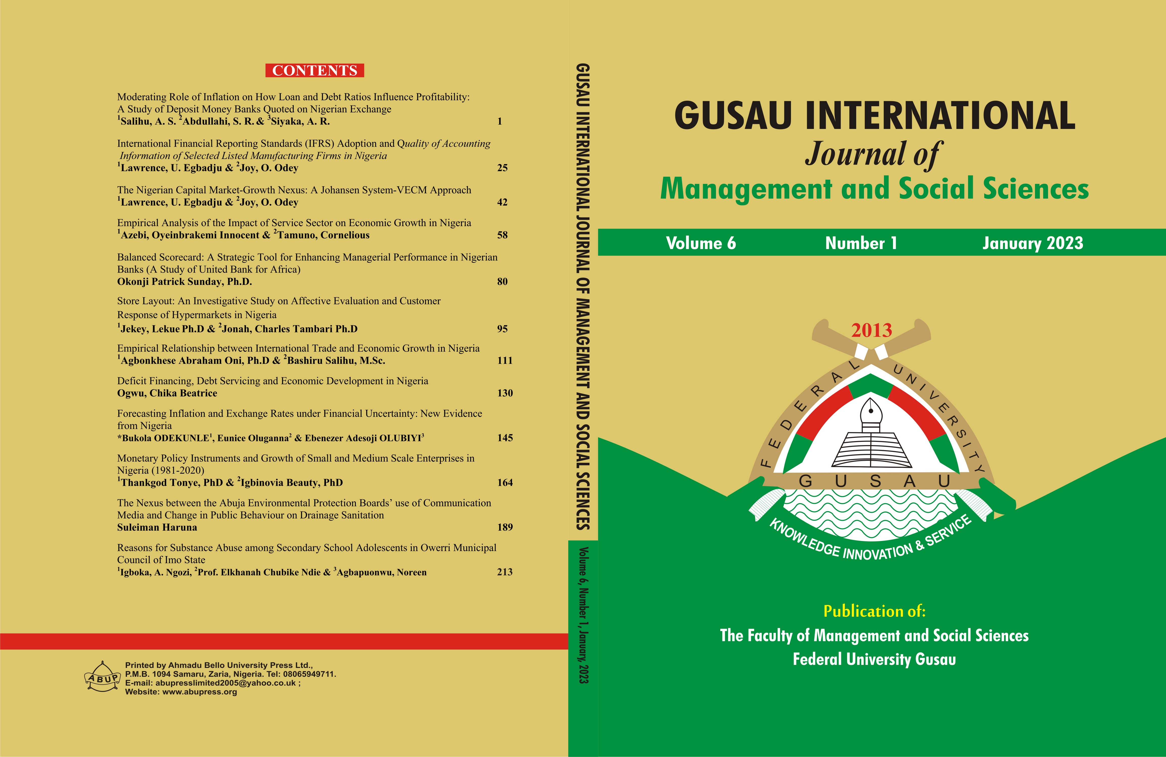 					View Vol. 6 No. 1 (2023): Gusau International Journal of Management and Social Sciences
				