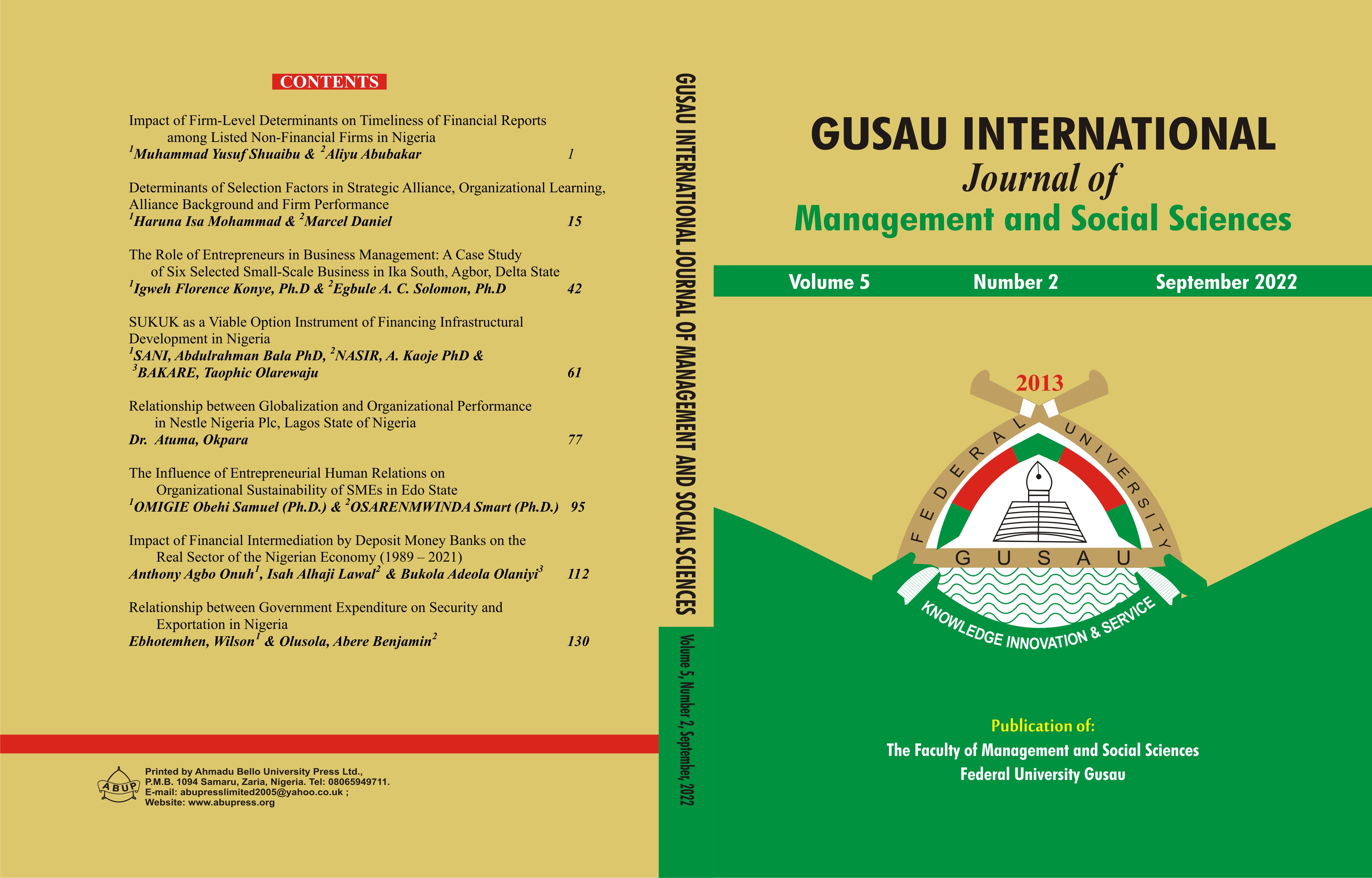 					View Vol. 5 No. 2 (2022): Gusau International Journal of Management and Social Sciences
				
